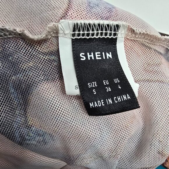 SHEIN Y2K Marble Print Sheer Mesh Long Sleeve Crop Top - Picture 9 of 9